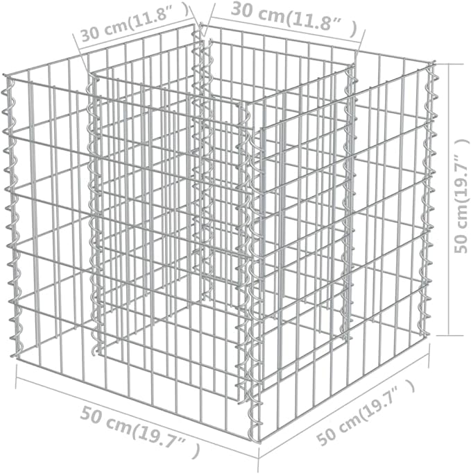 Galvanized Steel Gabion Planter Raised Bed Outdoor Garden Galvanized Steel Wire Mesh Grid Stone Wall Flower Raised Bed for Vegetables Flowers Plants 19.7x19.7x19.7 -AA