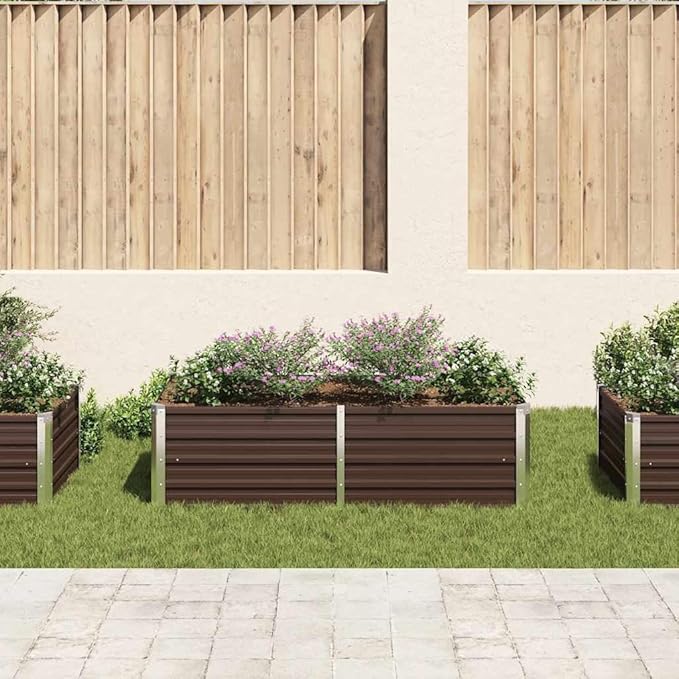 YAFF Large Brown Galvanized Steel Raised Garden Bed – Durable Weather-Resistant Metal Planter for Vegetables &amp Flowers Easy to Assemble 63x31.5x17.7 with a Modern Aesthetic for Outdoor Spaces