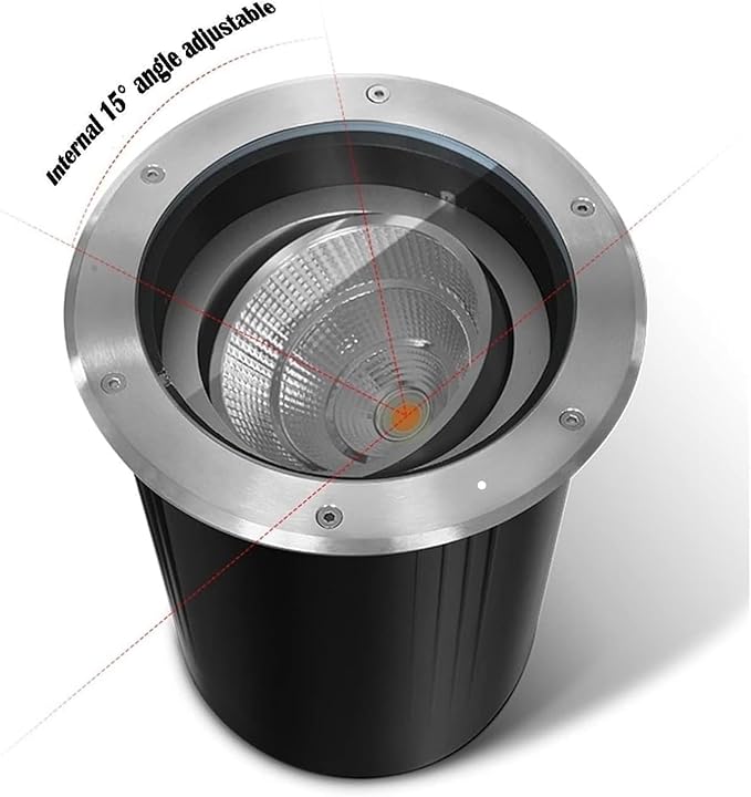 LED Landscape Lights - Outdoor Buried Spotlight Adjustable 15° Angle IP67 Waterproof Stainless Steel Recessed Ground Illumination for Patio and Driveway
