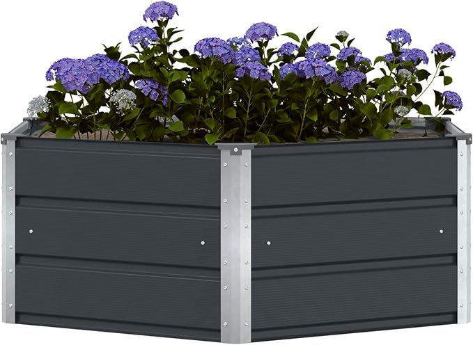 Outdoor Metal Raised Garden Bed Steel Planter Box for Gardening Vegetables Fruits Flowers Easy Assembly 50.79 x 50.79 x 17.72 in Anthracite-802