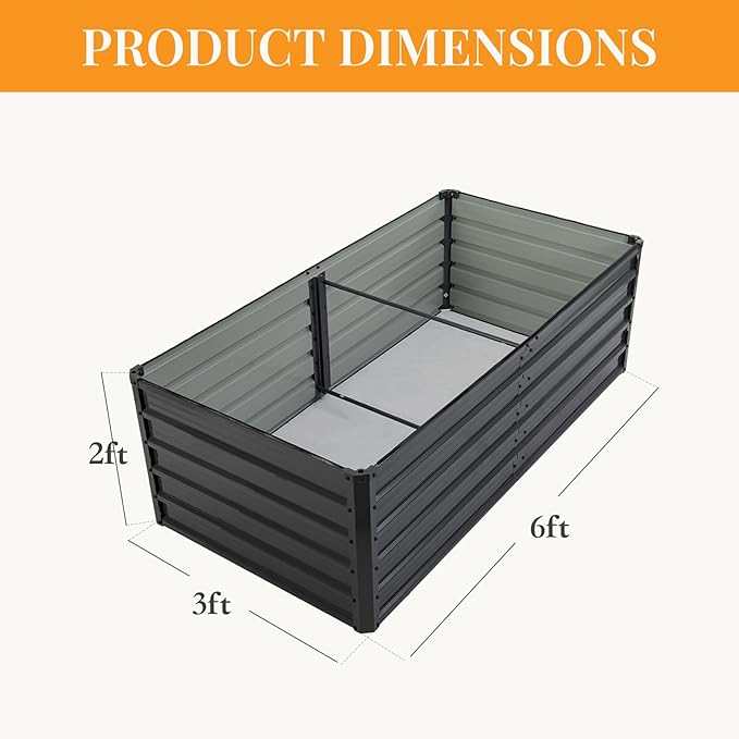 NEWBULIG 6x3x2ft Galvanized Raised Garden Bed Outdoor Metal Planters Box Large Garden Beds for Planting Vegetables Flowers &amp Herbs Easy Assembly Gray