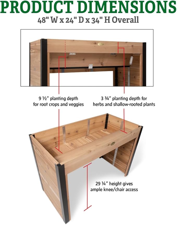 Gardener's Supply Company Wheelchair Accessible Garden Bed | Outdoor Elevated Cedar Planter Bed with Rust-Proof Aluminum Corners