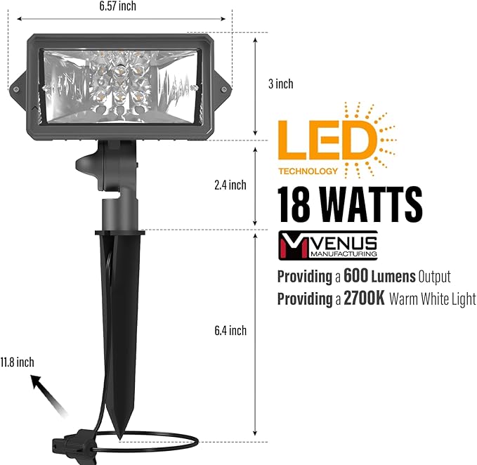 VENUS MANUFACTURING 8 Pack Low Voltage Wall Wash Lights 12V LED Landscape Lighting 18 Watt 600 Lumen Flag Light 2700K Warm White Metal Outdoor Spotlight Black Trees Light for Garden &amp Yard