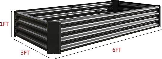 Raised Garden Bed Outdoor 6×3×1ft Metal Raised Rectangle Planter Beds for Plants Vegetables and Flowers - Black