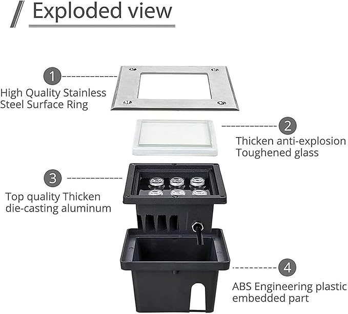 Square Ground Landscape Lamp - 4W Recessed Outdoor Well Light IP67 Waterproof Warm White LED for Pathway Terrace and Garden Lighting