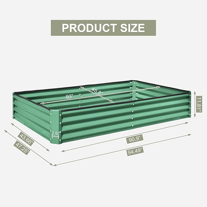 Domi Galvanized Raised Garden Bed 8x4x1Ft Thickening Metal Planter Box for Vegetables Bottomless for Backyard Outdoor 1 Deep w/ 228 Gallon Capacity - Green