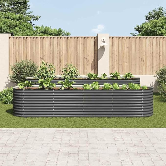 Powder-Coated Garden Raised Bed Metal Planter Box for Vegetables Flowers Herbs Grey Galvanized Steel 157.5 x 31.5 x 31.9 in-855