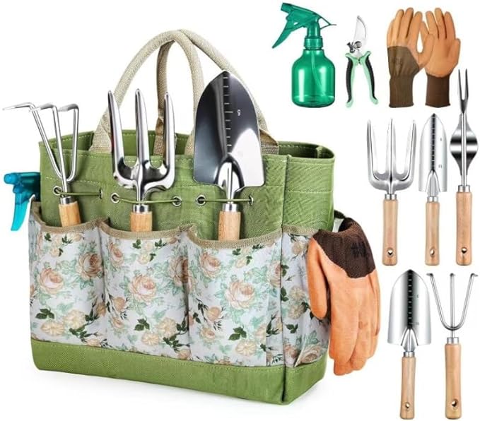 Gardening Tools 9-Piece Heavy Duty Gardening Hand Tools Durable Organizer HandbagRust-Proof Combination Garden Tool Set