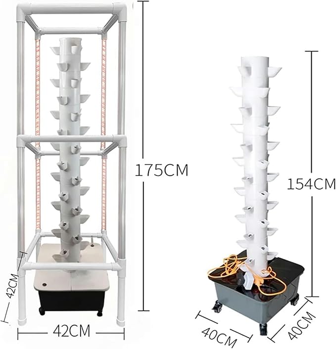 Hydroponics Tower with Light Stand 45 Holes Aquaponics Grow System 15 Floors Garden Tower Aeroponics Growing Kit for Fruits and Vegetables Automatic Planting