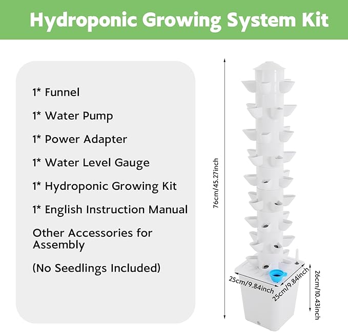45-Plant Vertical Tower Garden System Indoor Hydroponic Growing Kit with Pump Funnel &amp Water Level Gauge Vertical Vegetable Planter for Herb Fruits