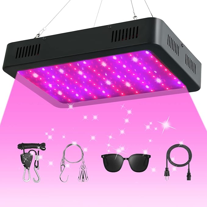 LED Grow Light 1500W Full Spectrum Plant Light with Daisy Chain Grow Lights for Indoor Plants Greenhouse Hydroponic Seeding Growing Lamps with Veg Bloom Switch Coverage 3x3ft Grow Tent