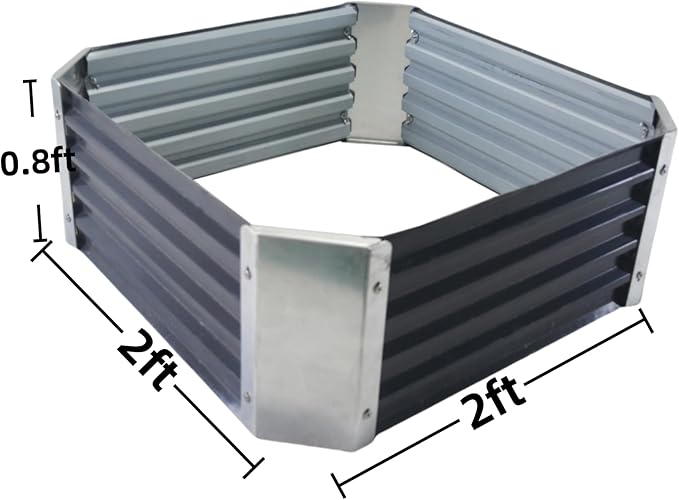Galvanized Raised Garden Bed Outdoor Metal Quadrilateral Planter Box Deep Root Planters Boxes 2ft x 2ft Suitable for Plants Flowers Vegetables Herbs Fruits Dark Grey