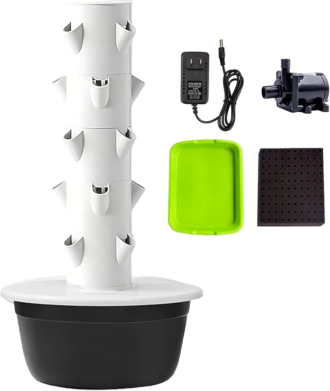 Vertical Hydroponic Grow Tower Auto Water Circulation 5Tier 20Plants 30L Water Tank Hydroponics Tower for VegetableFruits Black-OutdoorVersion
