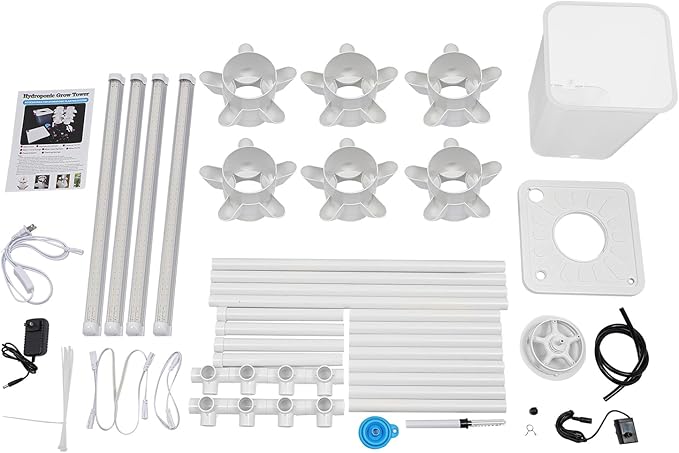 Hydroponics Vertical Growing Kit 6 Tier 30 Plant Indoor Garden System with LED Grow Lights and Automatic Water Pump Soilless Planter for Herbs Vegetables Strawberries (White)