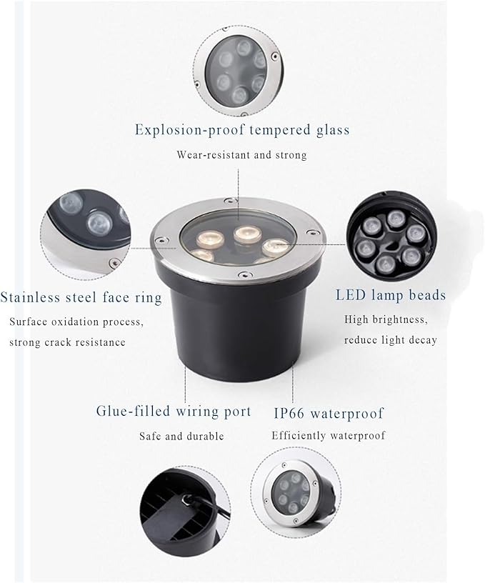 Outdoor Ground Light LED Buried Lights IP66 Waterproof Recessed Underground Light AC85-110V for Garden Yard Walkway Pathway Patio Lawn Decoration Landscape Lights