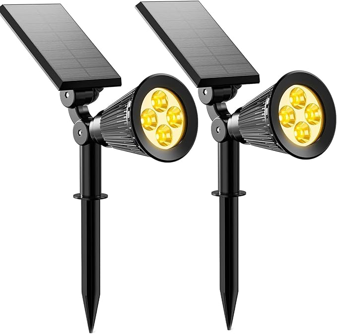 4led WarmSolar Color Changing Spot Lights Outdoor Waterproof 2 Pack Multicolor Landscape Spotlights 180° Solar Powered Lights Height Adjustable for Courtyards Balconies Gardens