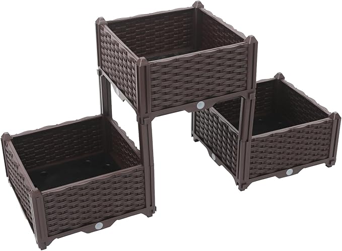DYNAMI Triple-Compartment Raised Garden Bed KitElevated Planter Garden Box with Drainage HolesOutdoor Plastic Standing Planter Boxfor Vegetable Flower Herb