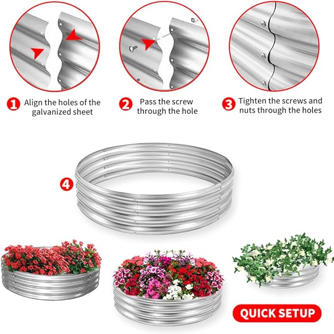 3 ft Galvanized Steel Raised Garden Bed Large Outdoor Metal Planter Box Big Flower Plant pots for Patio Backyard Porch Deck Planting Flowers Vegetables and Herbs (Silver 3 ft)