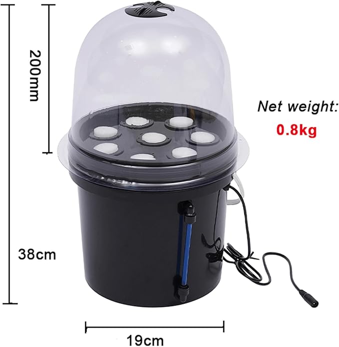 Hydroponics Seedling Cloning System Kit Black 8 Holes 5L Mist Cultivating Seedling Box Hydroponic Equipment for Indoor Outdoor Garden Vegetables