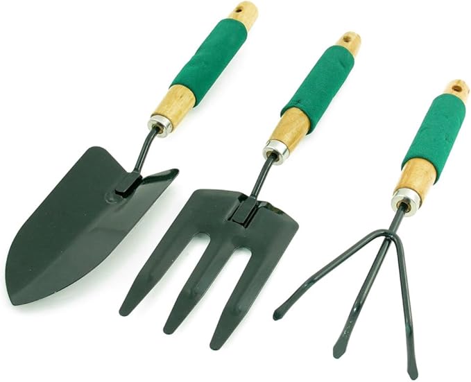 Rake Digging Shovel Plant Fork Garden Tool Set 3 in 1 Dark Green (id: 494 197 2bc 32d 601