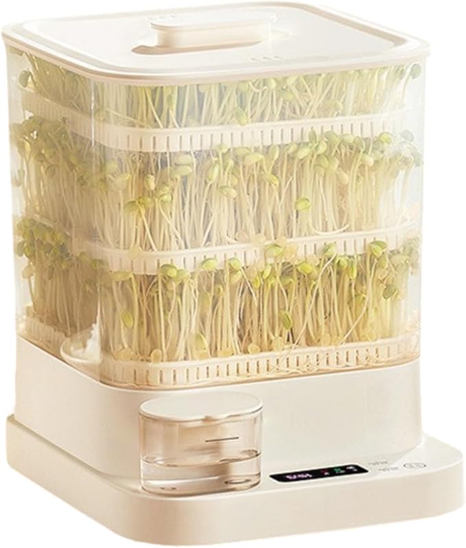Bean Sprouts Machine 1.5L Automatic Smart Bean Cultivater 3 Layer Large Capacity Seed Sprouter Kits 360° Automatic Spray with Led Displa
