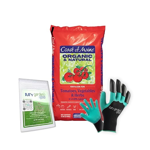 Coast of Maine TV6501 Tomato &amp Vegetable Plant Food 12 LB – Organic Nutrient Blend for Vegetables &amp Fruits with My Garden Pool Soil Test Strips &amp Gardening Claw Gloves