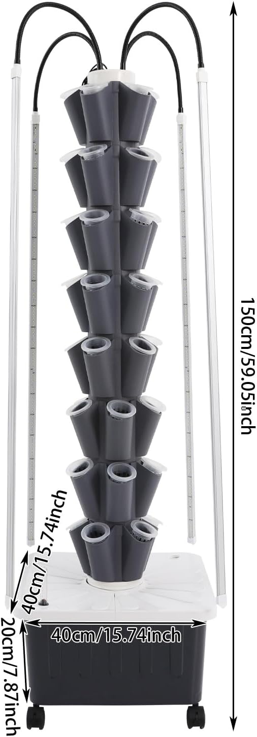 Hydroponic Growing System with Grow Lights 8 Layers Indoor Gardening System Vertical Planter Tower with 40 Pots for Vegetables Herbs (Grey)