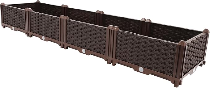 61x15x8.6in Raised Garden Bed Floor Standing Elevated Plastic Planting Planter Boxes for Backyard Patio Balcony Garden Boxes Outdoor Raised with Drainage System -Coffee