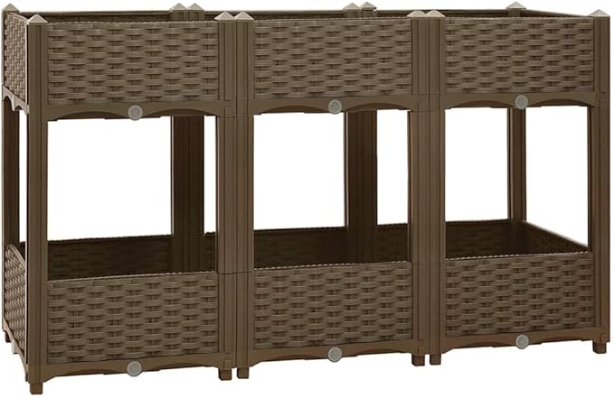 47.2x47.2x28 in Brown Modern Raised Garden Planter Box Durable UV-Resistant Polypropylene Outdoor Herb &amp Tomato Planter Bed for Garden Patio and Balcony