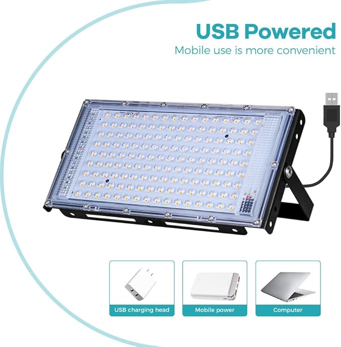 50W USB Full Spectrum Growth Lights DC5V LED Plant Flood Lights Dimmable 5v Succulent Planting Lampings 360-degree Adjustable Angle Hydroponic Lamp UV/IR Greenhouse Tent Vegetable Cultivation Lamping