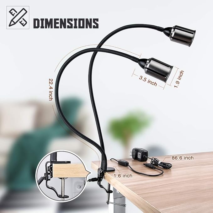 Grow Light for Indoor Plants 7500K Full Spectrum Plant Growing Lamp with Gooseneck Auto On Off Timing 3/6/12H 4-Level Dimmable 22.5 Inch Longer