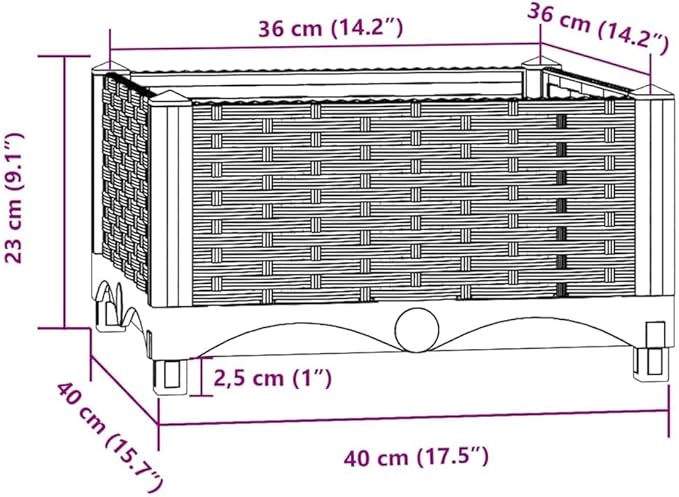 Square Raised Garden Planter Box 15.7x15.7x9.1 in Matte Black UV Stable Polypropylene Outdoor Planter for Balcony Patio Herb Flower Vegetable Garden Spaces