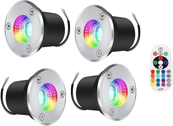 4PCS Outdoor LED Spotlights - 3W Floor Light Spotlight IP65 Waterproof Recessed Floor Lamp RGB LED Spotlights LED Recessed Ground Spotlight with Remote Controlled Spotlights(3W(85-265V))