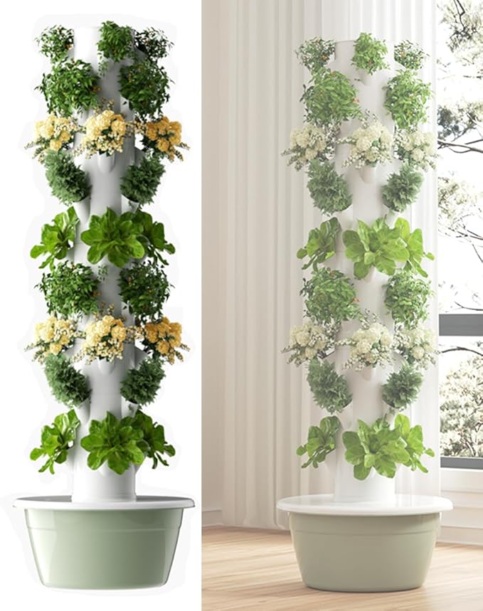 Hydroponics Growing20 Pods Indoor Vertical Garden Kit with LED Light Automatic TimerHydrating Pump Adapter Aeroponic Tower Garden for