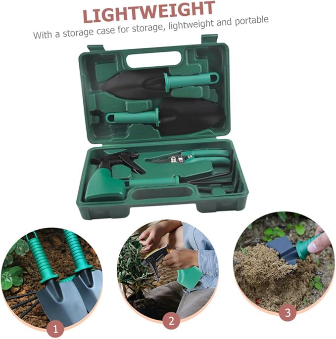 Veemoon Garden Tool Set with Stainless Steel Shovel and Pruning Shears 5pcs Portable Gardening Hand Tools for Outdoor Planting and Flower Care with Carrying Case
