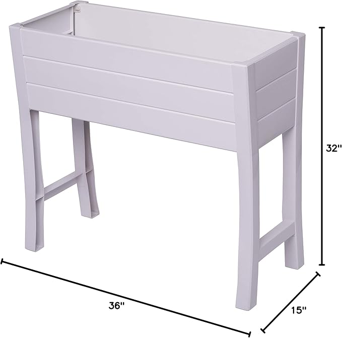 Nuvue Products 26020 36 L x 15 W x 32 H Polymer with Woodgrain Texture White Elevated Garden Box