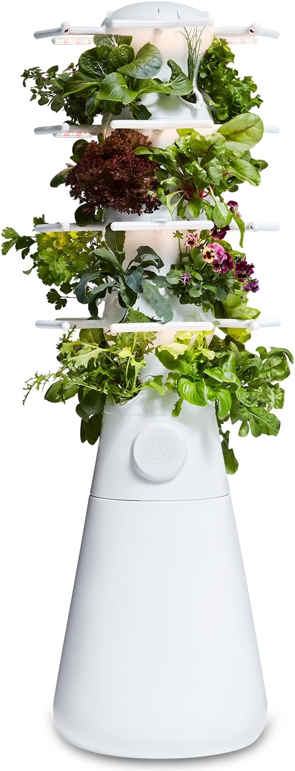 Farmstand Nook 4ft.7” Vertical Hydroponic Garden Tower - Self-Watering Vertical Hydroponic Tower with LED Grow Lights 20 Live Seedlings Smart Timer - Indoor Vertical Growing Tower