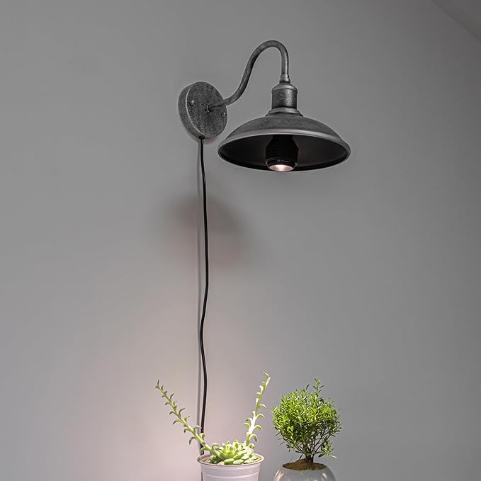 2-Pack Hook Mounted Plant Light Full Spectrum 4500K 10W Adjusted Light Beam Range 15-60° Industrial Style Silver Plug in Wall Lamp for Flowers Growing Indoor Plants