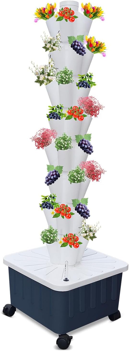 hydroponics Growing 20 Pods Vertical Hydroponics Tower Indoor Smart Garden Planter Hydroponic Growing Kits with Hydrating Pump Adapte