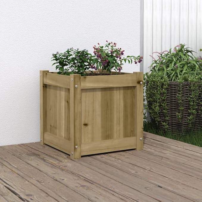 Wooden Garden Planter Box Outdoor Wood Raised Garden Bed for Planting Plants Vegetables 15.7x15.7x15.7 Impregnated Wood Pine-313