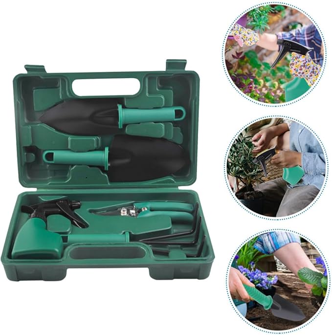 Garden Tool Set with Shovel and Rake Portable 5pcs Outdoor Gardening Tools Kit with Pruning Shears and Storage Case for Planting and Yard Work