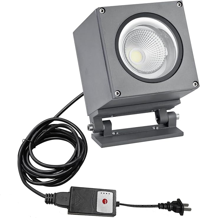 Kiven IP65 Waterproof LED Landscape Up Down Light Grey Square Decorative Spotlight with Plug-in Cord and Timer for Indoor Outdoor House Yard Step Statue LED Lawn Light (5W Cool White)