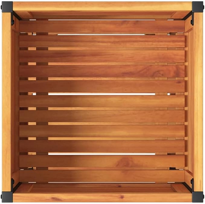 Garden Planter Brown Solid Acacia Wood Powder-Coated Steel 17.7x17.7x31.5 Inch Raised Garden Bed for Outdoor Plants