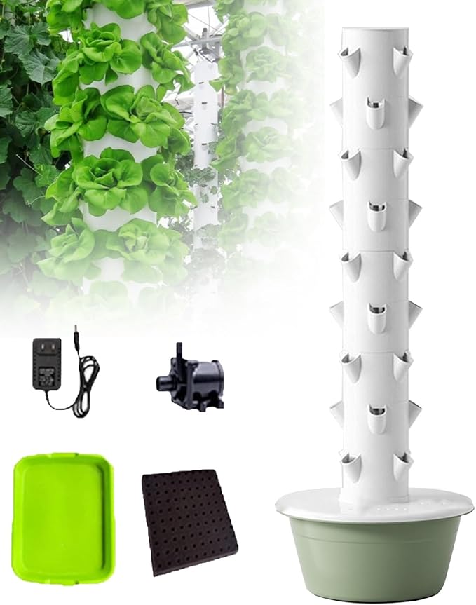 Vertical Hydroponic TowerSmart Hydroponic Growing Syst-emSoilless Cultivation Vertical Hydroponic Garden Towerwith Pump and Movable Water Tankfor Indoor Herbs Fruits and Vegetables9Layers