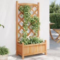 Brown Solid Fir Wood Planter Box with Trellis 11.6 x 21.7 x 43.3 inch Outdoor Raised Garden Bed for Climbing Plants Patio Balcony Deck Gardening