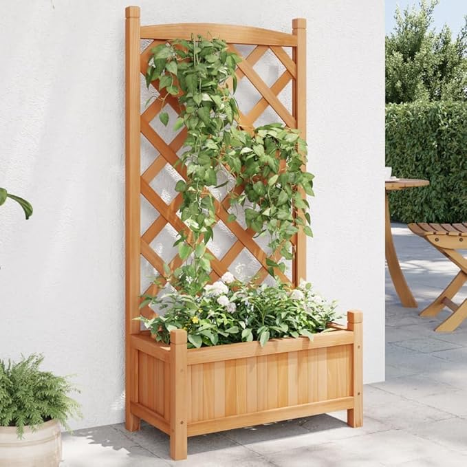 Rustic Fir Wood Raised Planter Box with Trellis 43.3 H Outdoor Garden Bed for Balcony Patio Deck Climbing Plants Brown 11.6 x 21.7 x 43.3 in