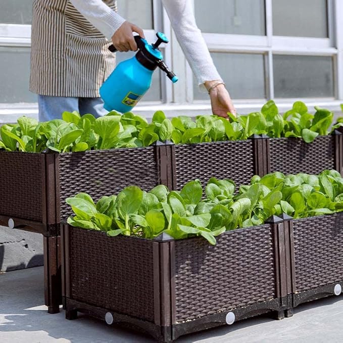 YSUEFIJO Outdoor Raised Garden Bed Raised Garden Bed Kit Plastic Planter Box Indoor Rectangular Planter Raised Beds for Vegetables for Flowers Herbs Fruits