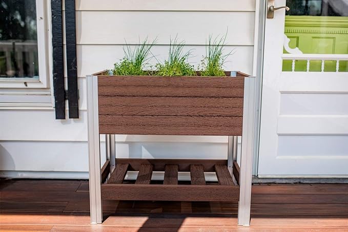 Vita Urbana 18 inch x 30 inch Sprout Farm Elevated Garden Espresso Brown PVC BPA and Pthalate Free Storage Shelf Embossed Woodgrain VT17519