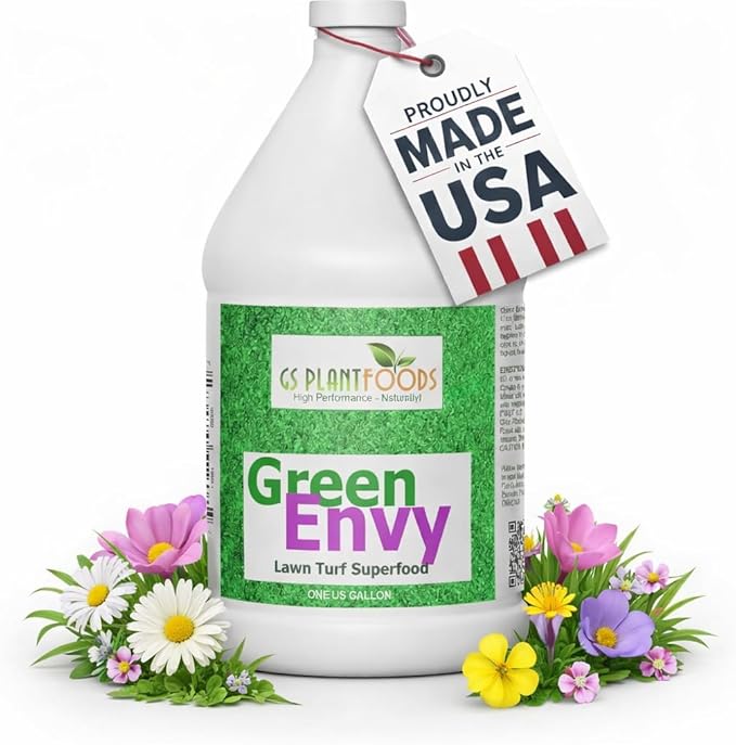 GS Plant Foods Green Envy Liquid Lawn Food – Fall &amp Winter Lawn Prep Fertilizer for Strong Roots and Resilient Grass Suitable for Organic Growing (1 Gallon)