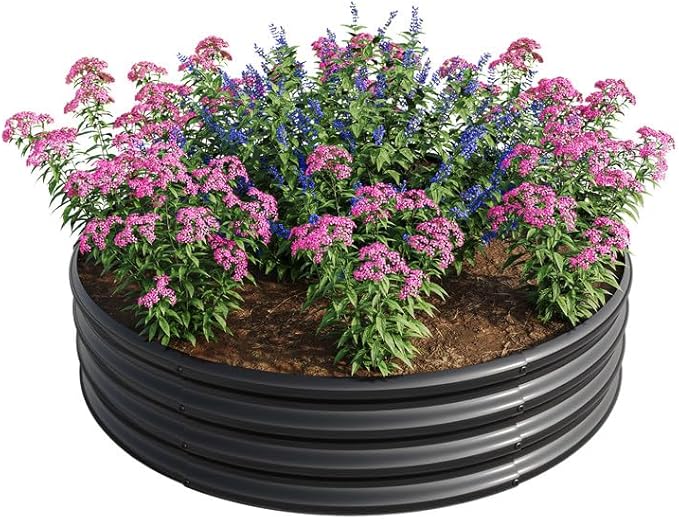 47.24*11.4 Tall Round Raised Garden Bed Galvanized Metal Raised Beds for Vegetables Outdoor Garden Raised Planter Box Backyard Patio Planter Raised Beds for Flowers Herbs Fruits Black